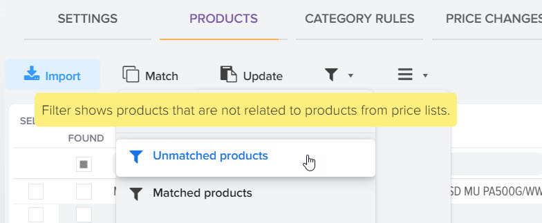 How to upload unmatched (new) products in XLSX